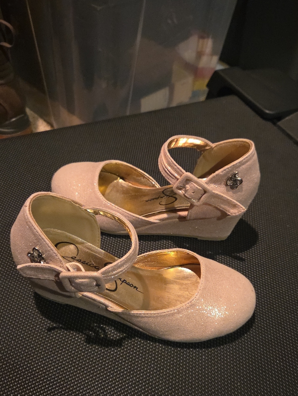 Jessica Simpson Girls Sparkle Pink Mary Jane Wedges